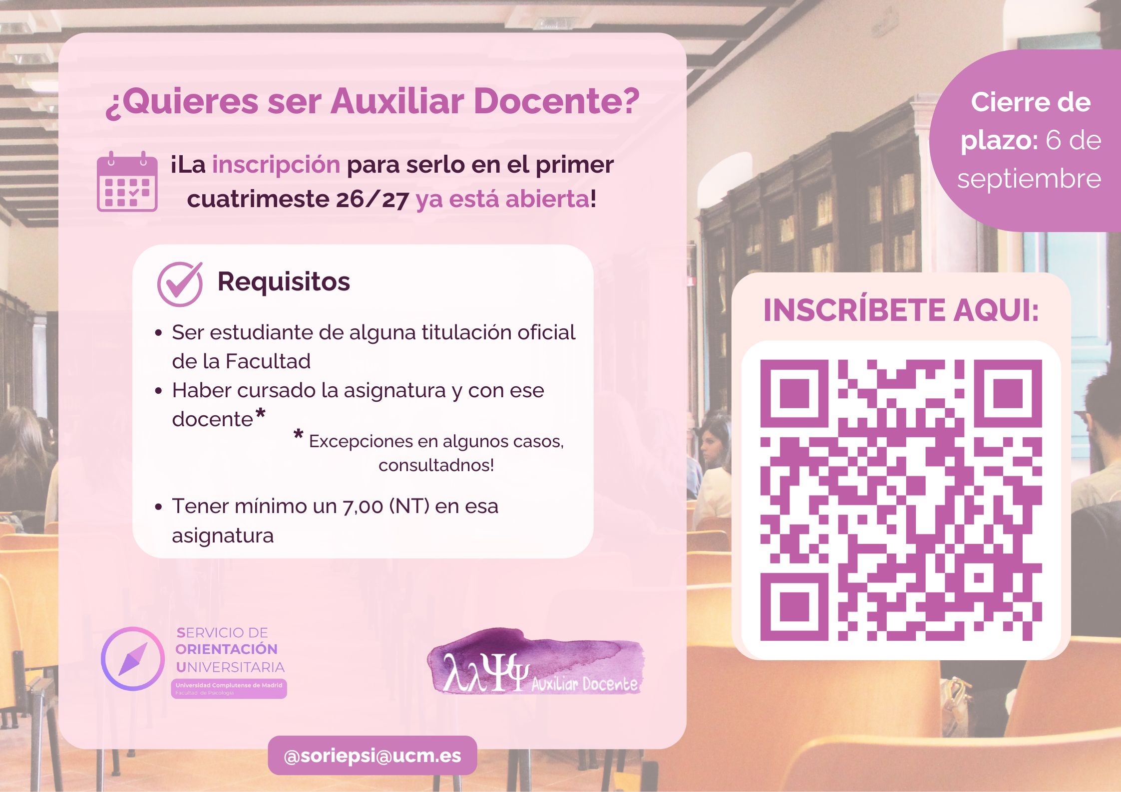 INSCRIPCIONES AUXILIARES DOCENTES 2026/2027