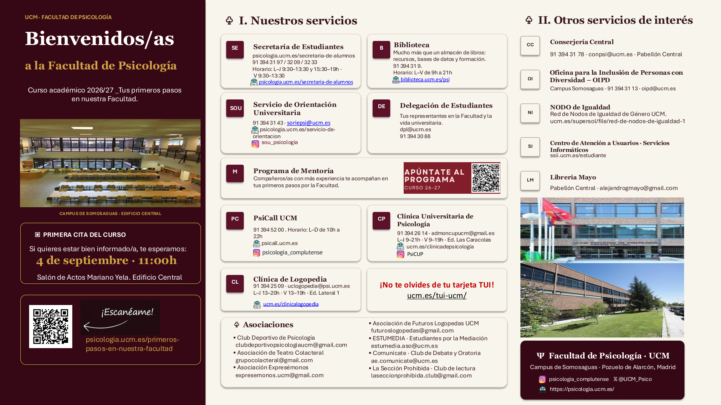 ¡Bienvenidos/as a la Facultad de Psicología de la UCM! Te esperamos en el acto de bienvenida para el alumnado de nuevo ingreso.